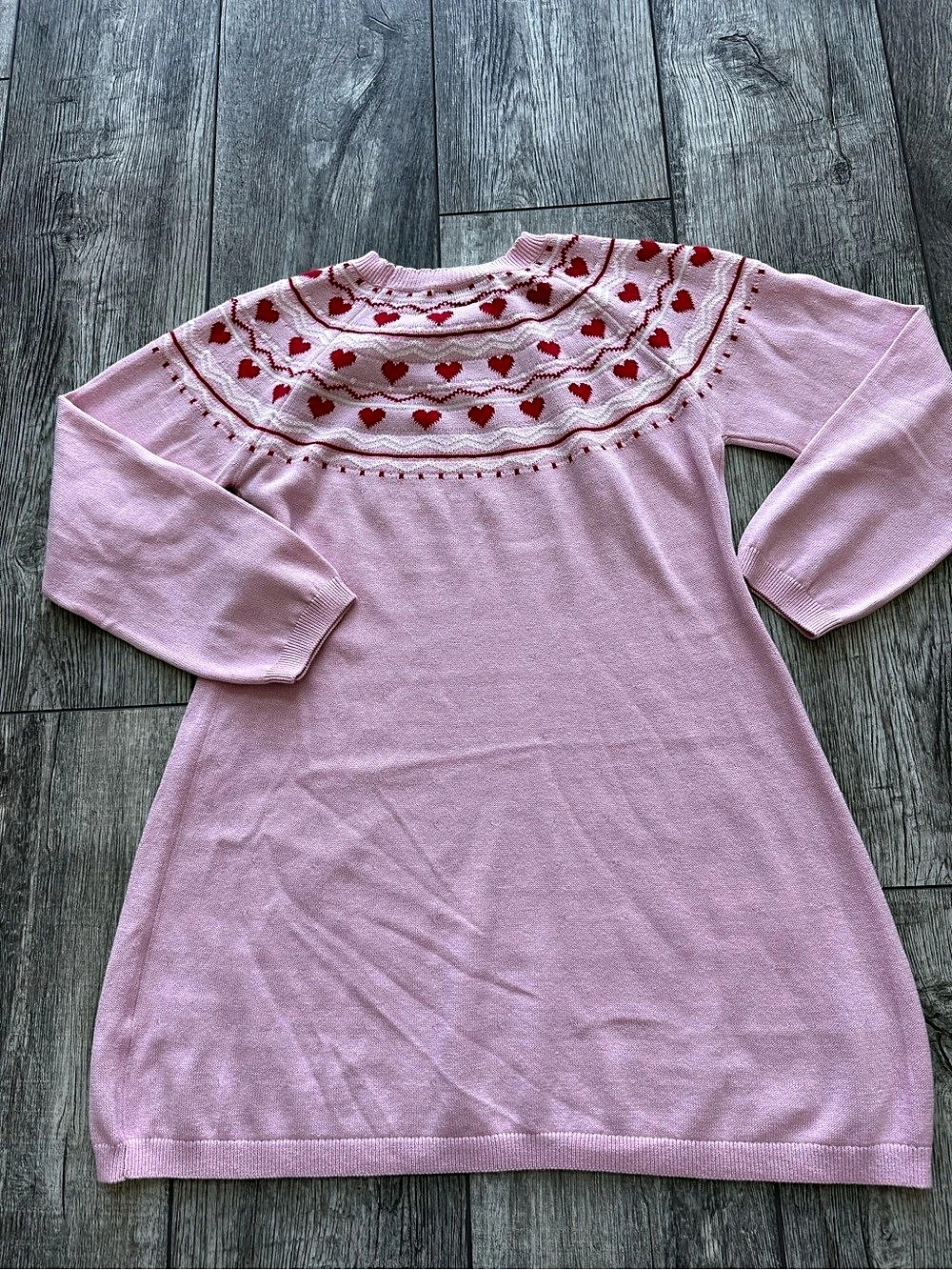 Rachel Riley Girls Pink & Red Heart Sweater Dress Size 10Y